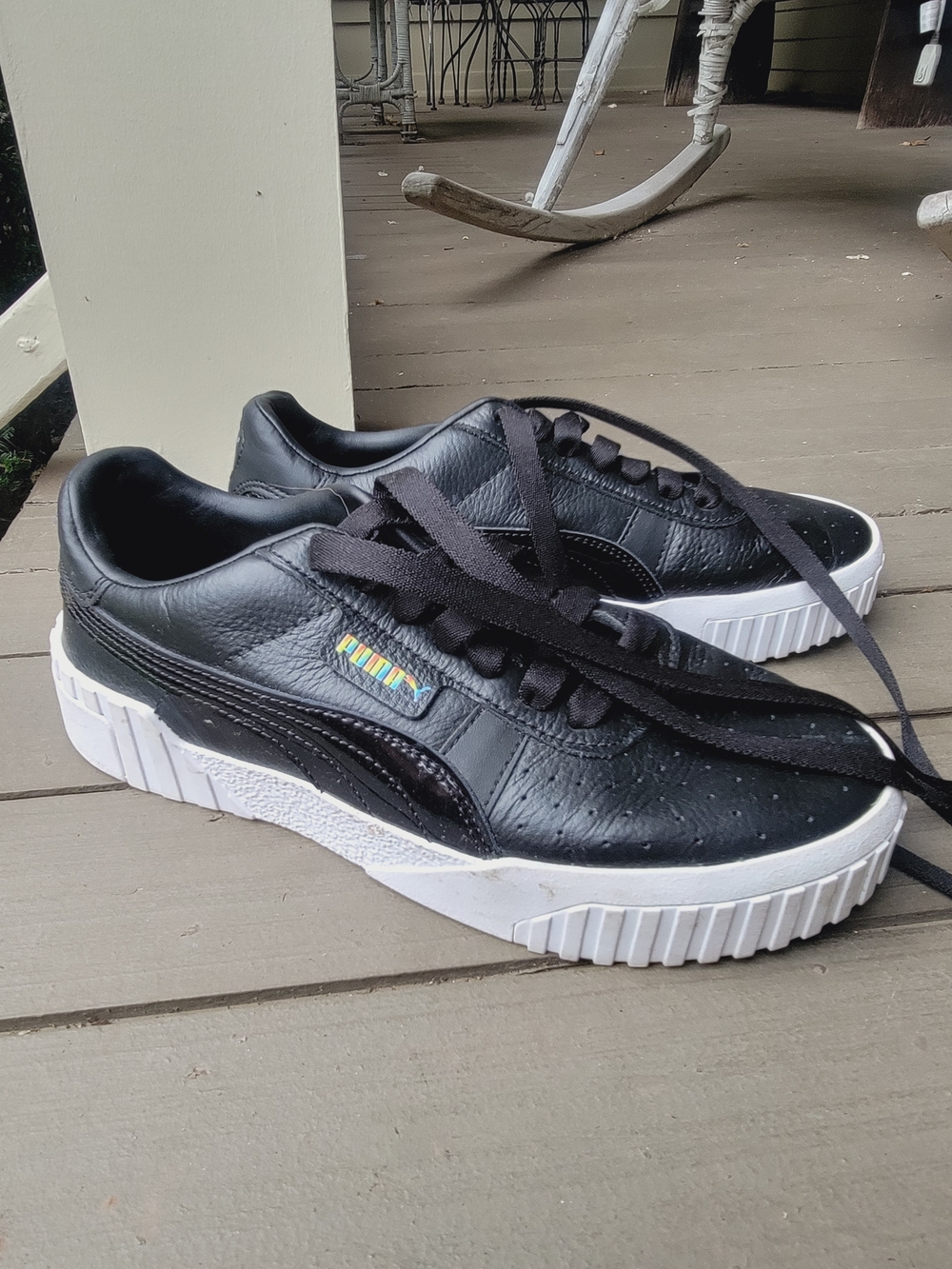 Puma Cali Star Black & White Leather Sz 8 Rainbow Platform Sole